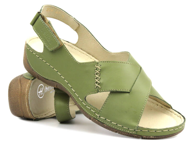 Skórzane sandały damskie ze skrzyżowanymi paskami - Helios Komfort 229-1, zielone