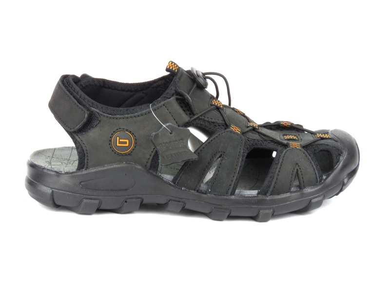 Skórzane sandały męskie zabudowane - B.ONE 15-10-012, czarne