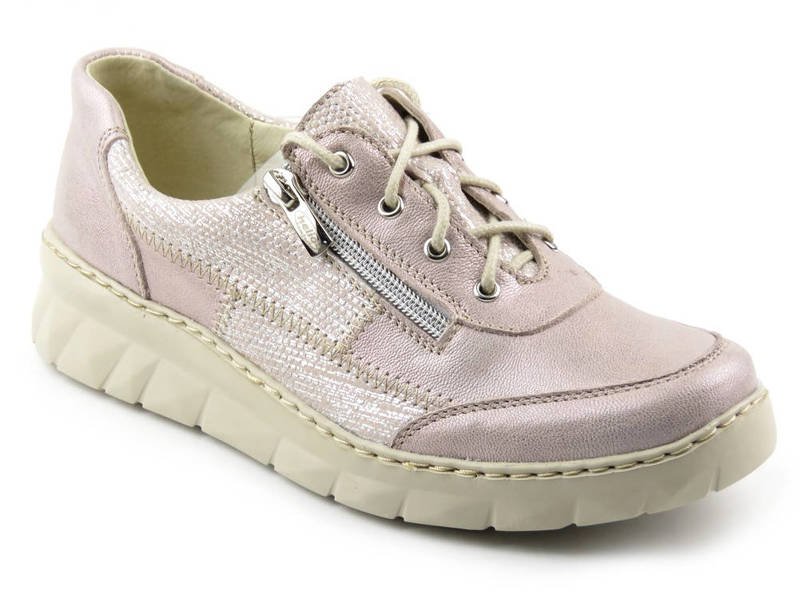 Skórzane sneakersy damskie na lekkiej podeszwie - Helios Komfort 378, różowe