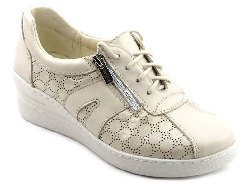 Skórzane sneakersy damskie ze zdobioną cholewką - Helios Komfort 377, złote