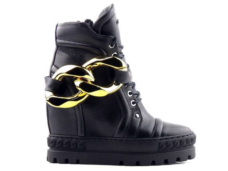 Sneakersy damskie na ukrytym koturnie - CARINII B5986, czarne