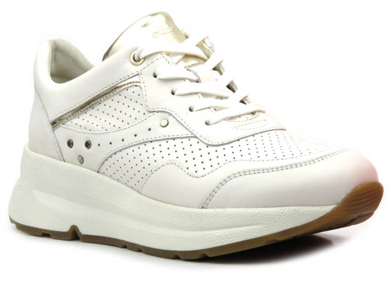 Sneakersy damskie ze skóry naturalnej - GEOX Respira D25FLA, białe