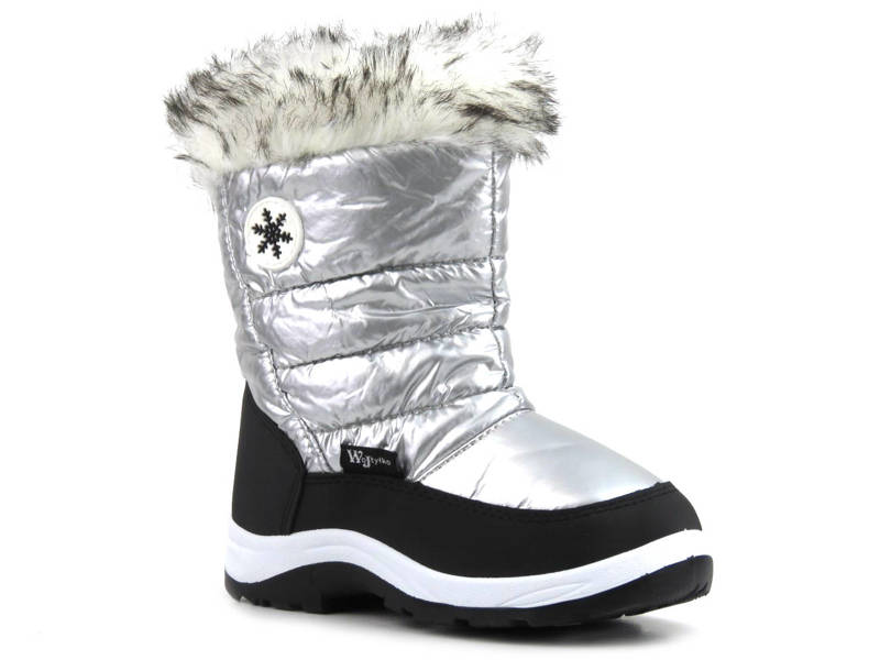 Śniegowce, ciepłe buty zimowe dziecięce - WOJTYŁKO 23036, srebrne