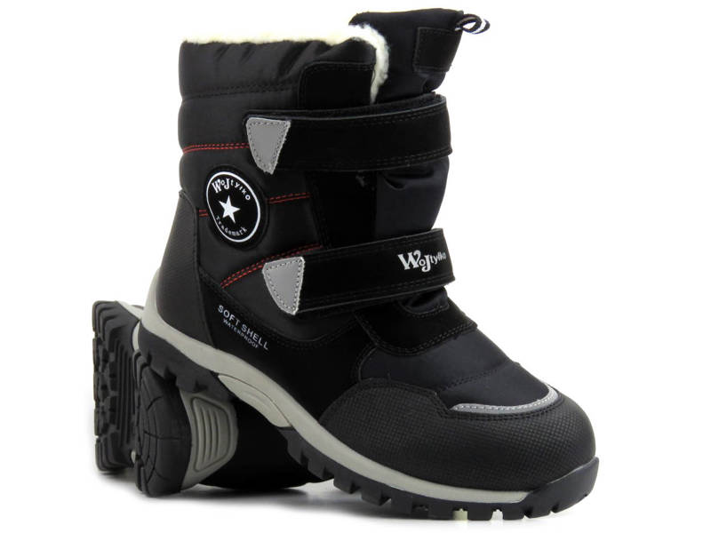 Śniegowce, ciepłe buty zimowe dziecięce - WOJTYŁKO 23039, czarne