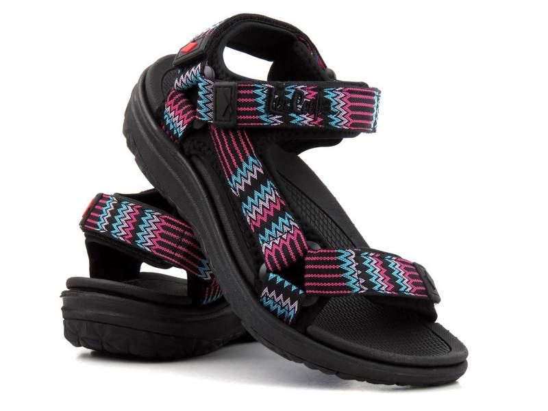 Sportowe sandały damskie na rzepy - Lee Cooper 22-34-0948, czarne z wzorkami