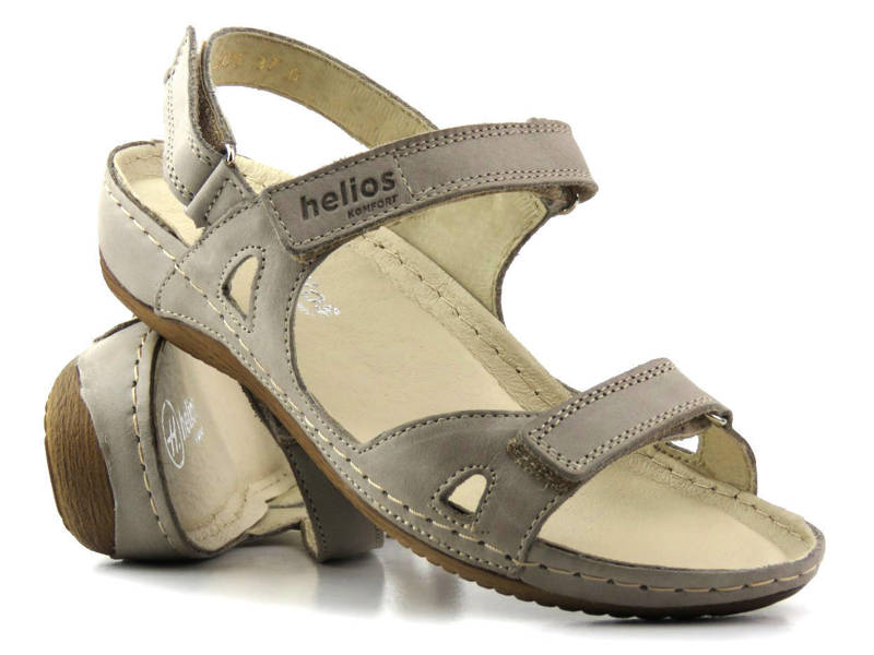 Sportowe sandały damskie na trzy rzepy - HELIOS Komfort 205, szare