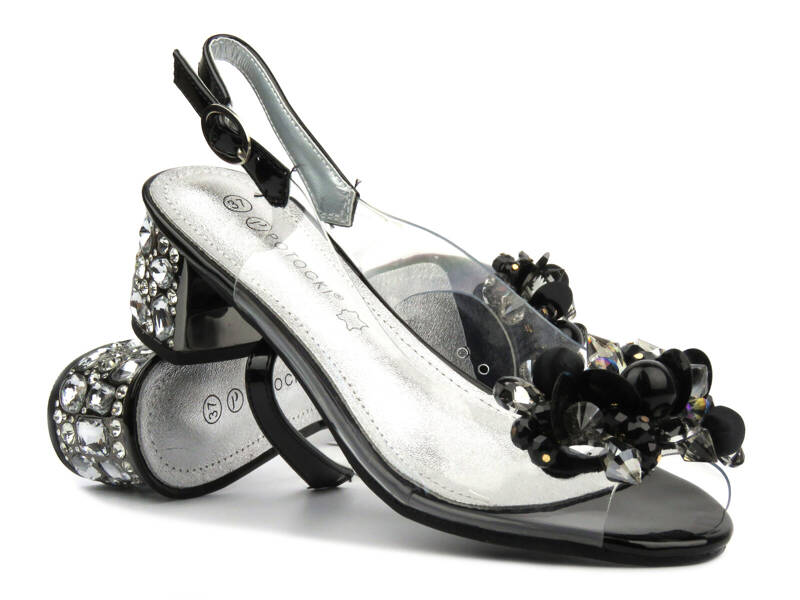 Transparentne sandały damskie na obcasie - Potocki 24-43300, czarne
