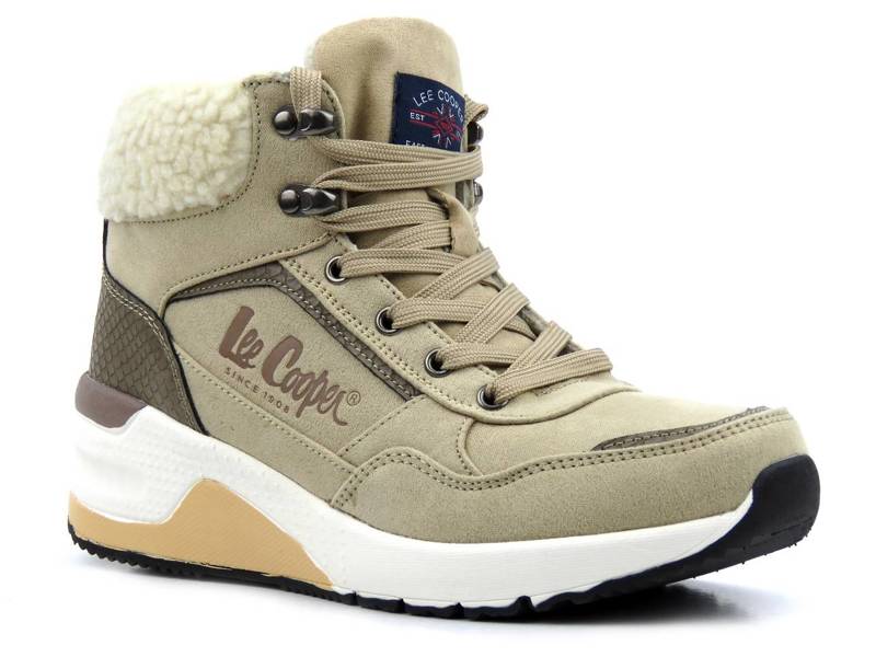 Trapery, sneakersy damskie na stabilnej podeszwie - LEE COOPER LCJ-21-01-0561L, beżowe