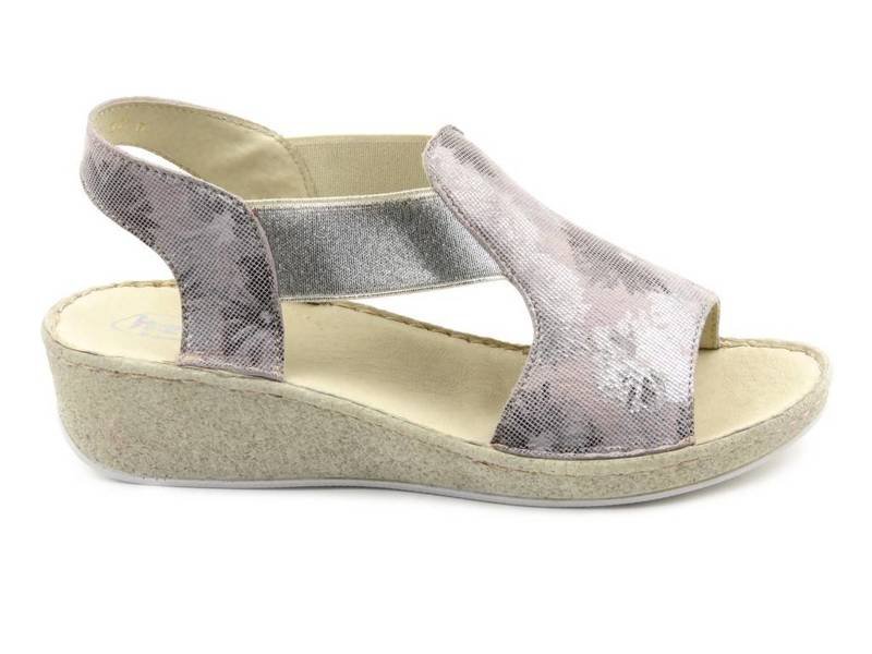 Wsuwane sandały damskie na koturnie - HELIOS Komfort 262, szare