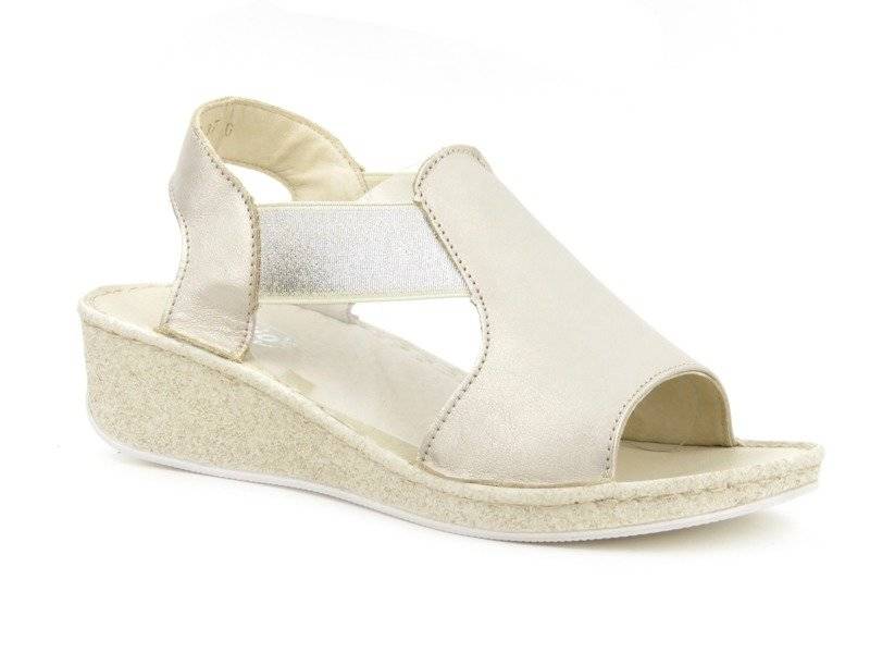 Wsuwane sandały damskie na koturnie - HELIOS Komfort 262, złote