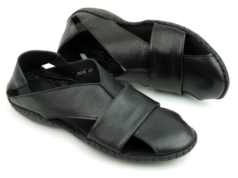 Wsuwane sandały męskie ze skóry naturalnej - VENEZIA 3558, czarne