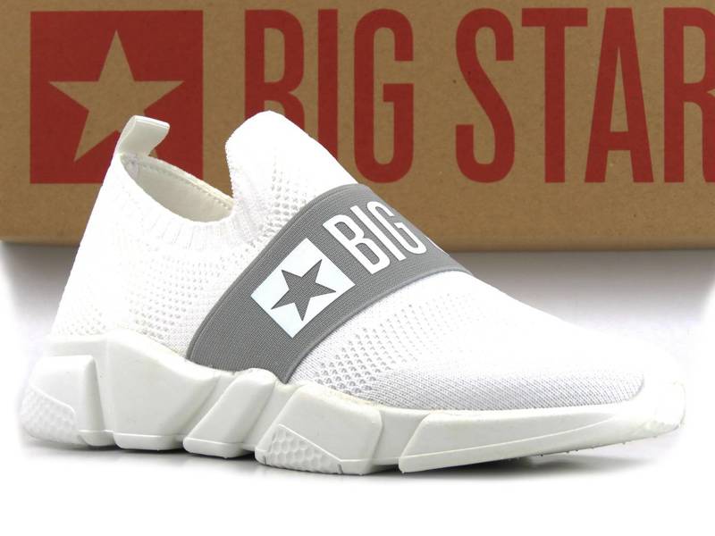 Wsuwane sneakersy damskie z przewiewnej tkaniny - BIG STAR JJ274297, białe