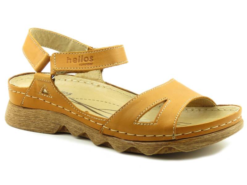 Wygodne sandały damskie na a la drewnianej podeszwie - HELIOS Komfort 248, jasnobrązowe