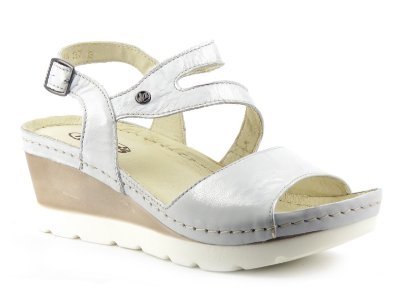Wygodne sandały damskie na koturnie - HELIOS Komfort 219, srebrne
