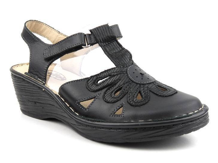 Wygodne sandały damskie na koturnie - HELIOS Komfort 647-2, czarne