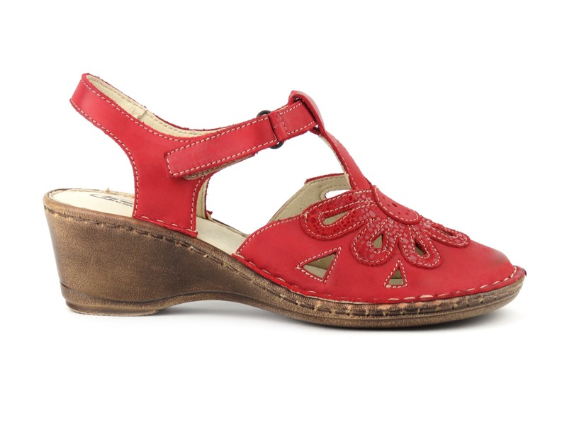 Wygodne sandały damskie na koturnie - HELIOS Komfort 647-2, czerwone