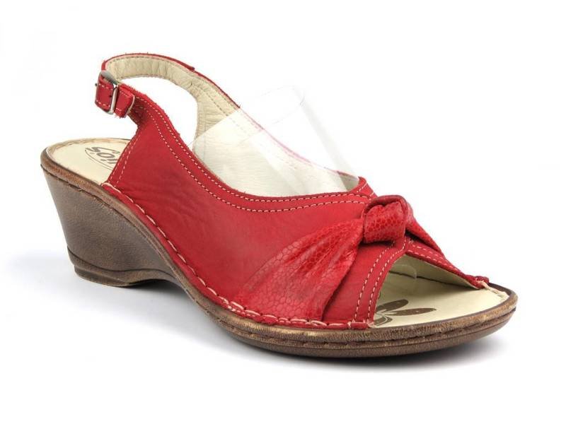 Wygodne sandały damskie na koturnie - Helios Komfort 200, czerwone