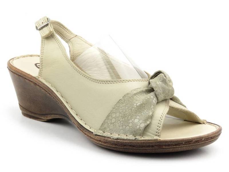 Wygodne sandały damskie na koturnie - Helios Komfort 200, kremowe