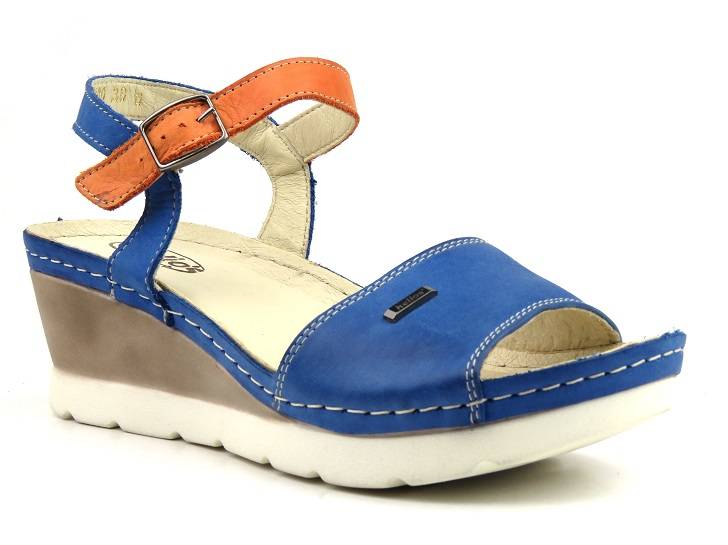 Wygodne sandały damskie na koturnie - Helios Komfort 220, niebieskie
