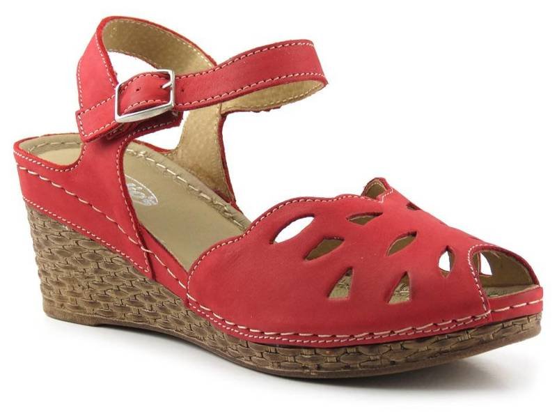 Wygodne sandały damskie w stylu pin-up - HELIOS Komfort 4023, czerwone
