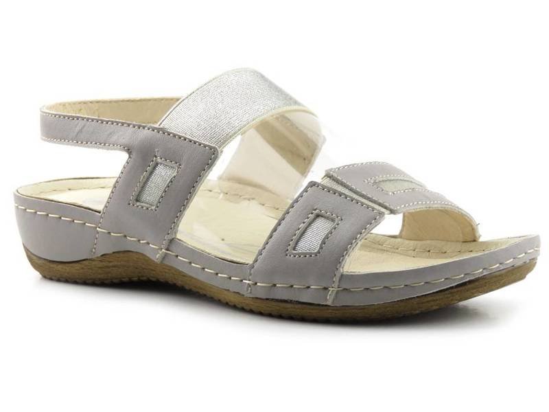 Wygodne sandały damskie z elastycznymi paskami - Helios Komfort 271, szare