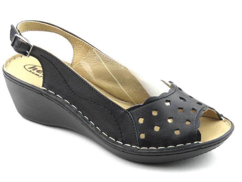 Wygodne sandały damskie z miękkiej skóry - HELIOS Komfort 605, czarne
