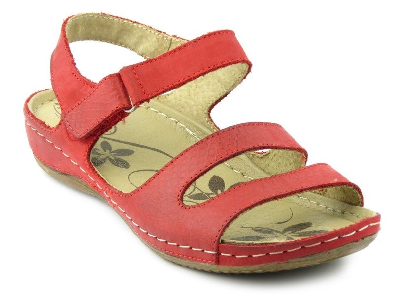 Wygodne sandały damskie z miękkiej skóry - Helios Komfort 231, czerwone