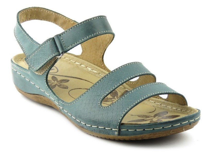 Wygodne sandały damskie z miękkiej skóry - Helios Komfort 231, zielone