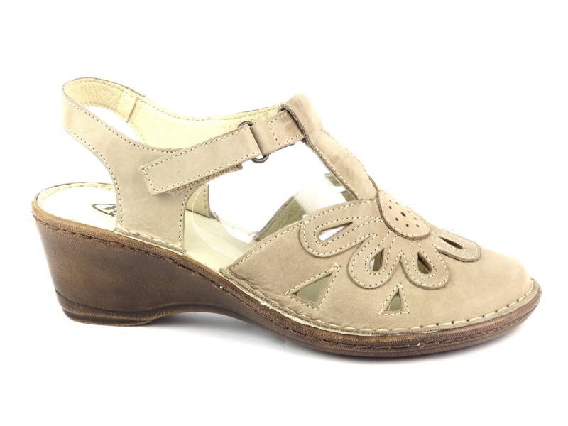 Wygodne sandały damskie z ozdobną cholewką HELIOS Komfort 647-2, beżowe