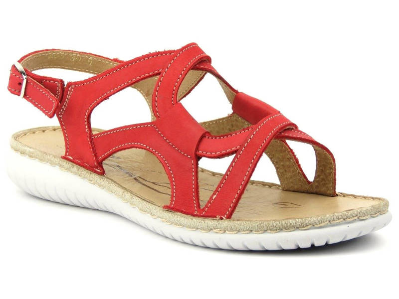 Wygodne sandały damskie z zakręconą cholewką - HELIOS Komfort 283, czerwone