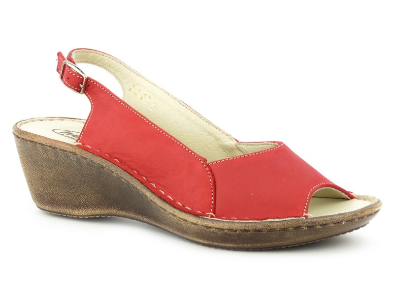 Wygodne sandały damskie ze skóry licowej - HELIOS Komfort 212, czerwone