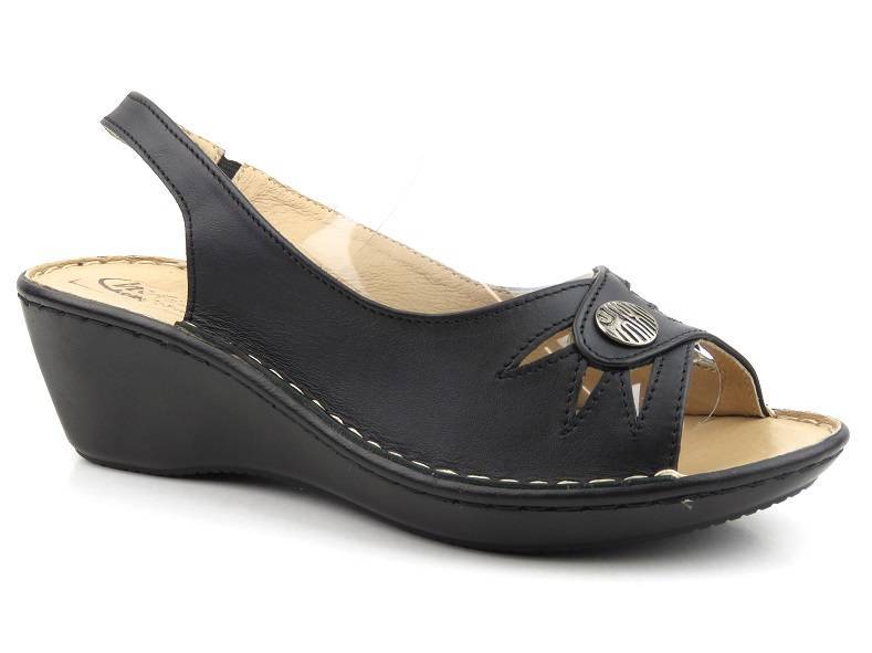 Wygodne sandały damskie ze skóry licowej - HELIOS Komfort 689, czarne
